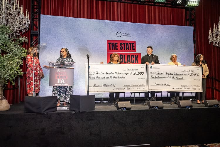 DTRF President and CEO Monique Trusclair Maddox presented the grants alongside fellow Descendants and Angelenos Katrina Albrandt and her sisters, Whitney and Kristen Haggins, as well as Fr. Scott Santarosa. 