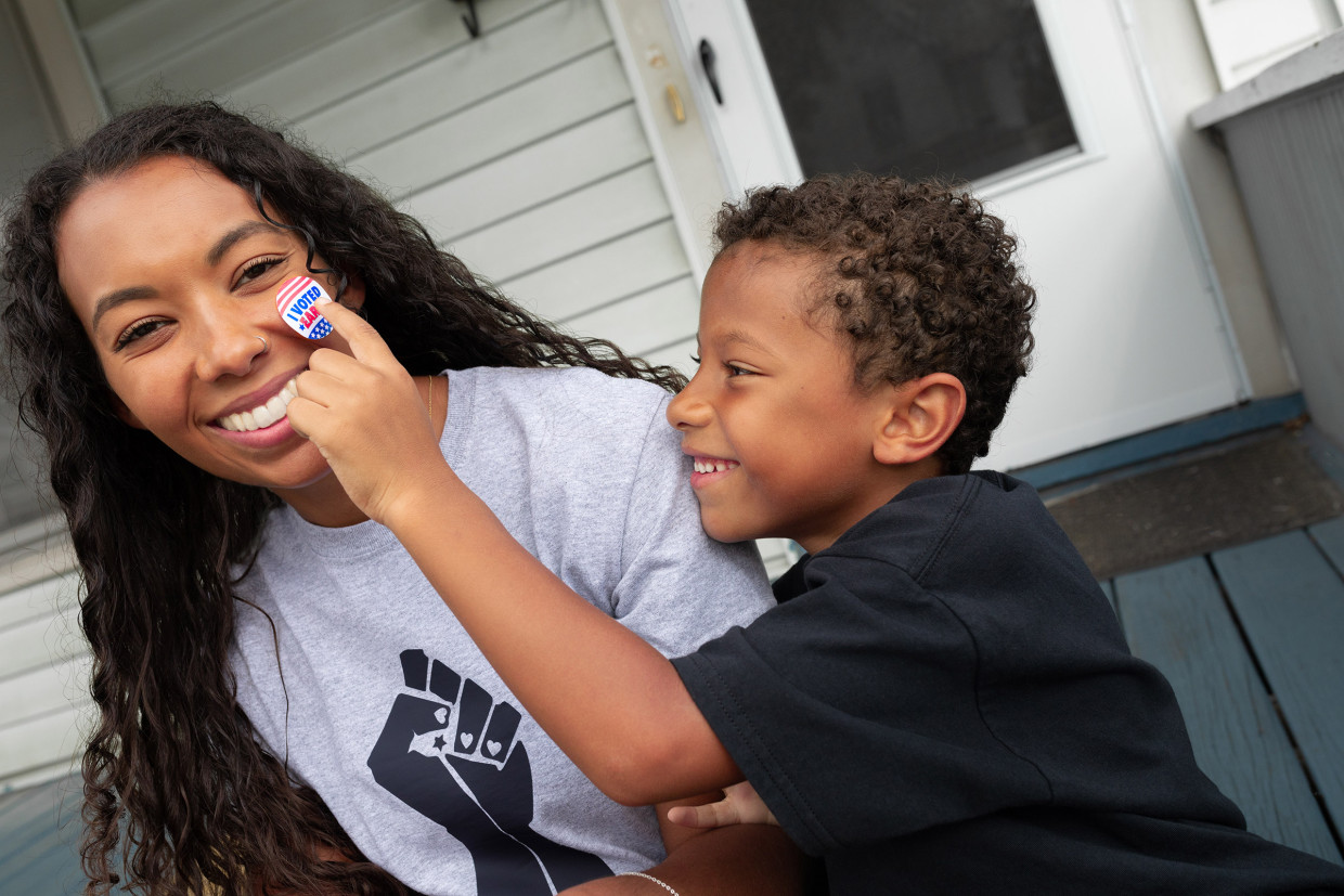 African American Mother and Son I Voted