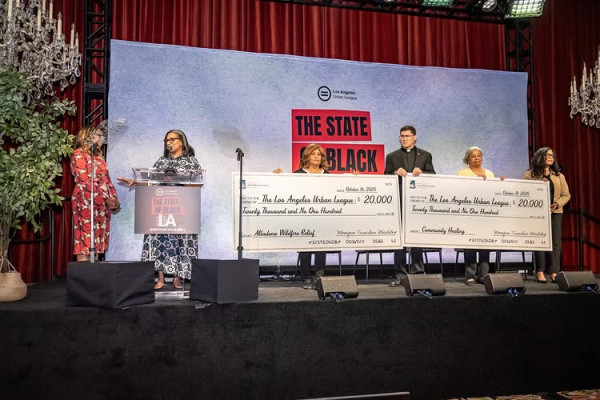 DTRF President and CEO Monique Trusclair Maddox presented the grants alongside fellow Descendants and Angelenos Katrina Albrandt and her sisters, Whitney and Kristen Haggins, as well as Fr. Scott Santarosa. 